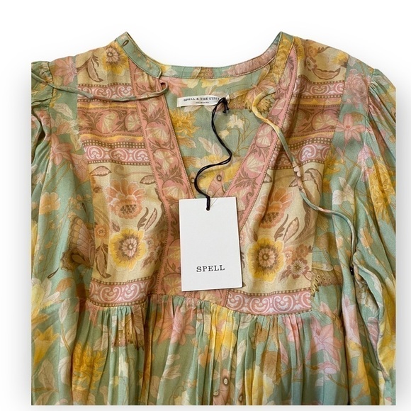 NWT Spell And the Gypsy Butterfly Boho Tunic Dress, Size M, Botanical pastel - Picture 11 of 15
